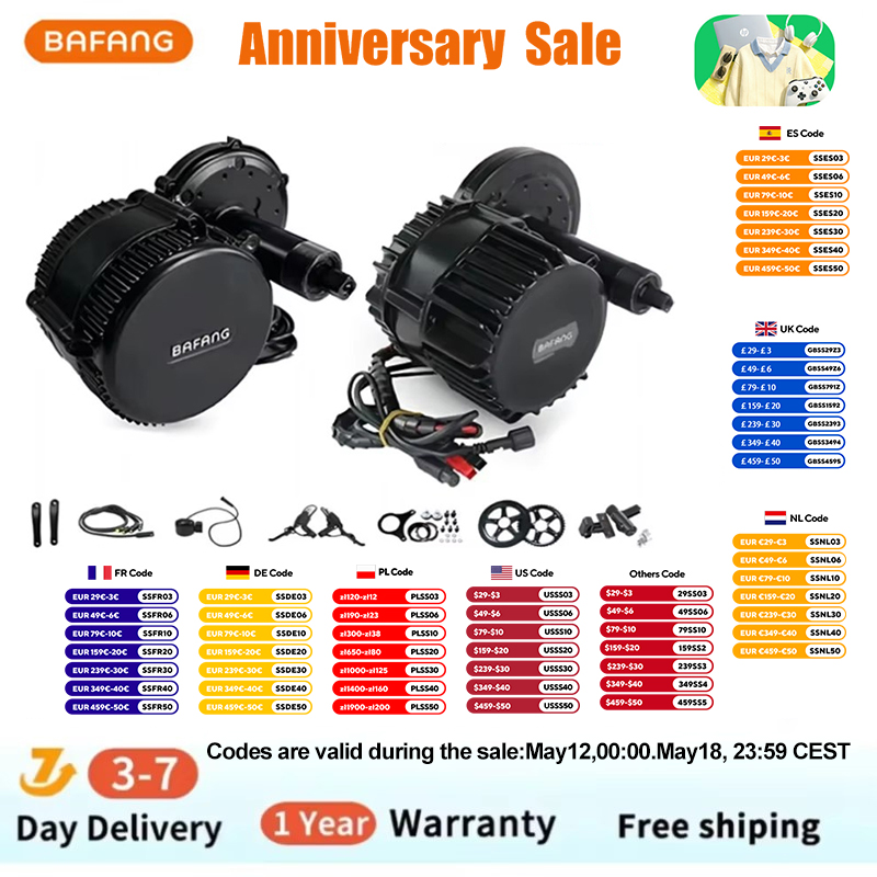 Side Hung Mid Drive Motor Kit - Bafang BBSHD 1000W 48V 68mm Zestaw